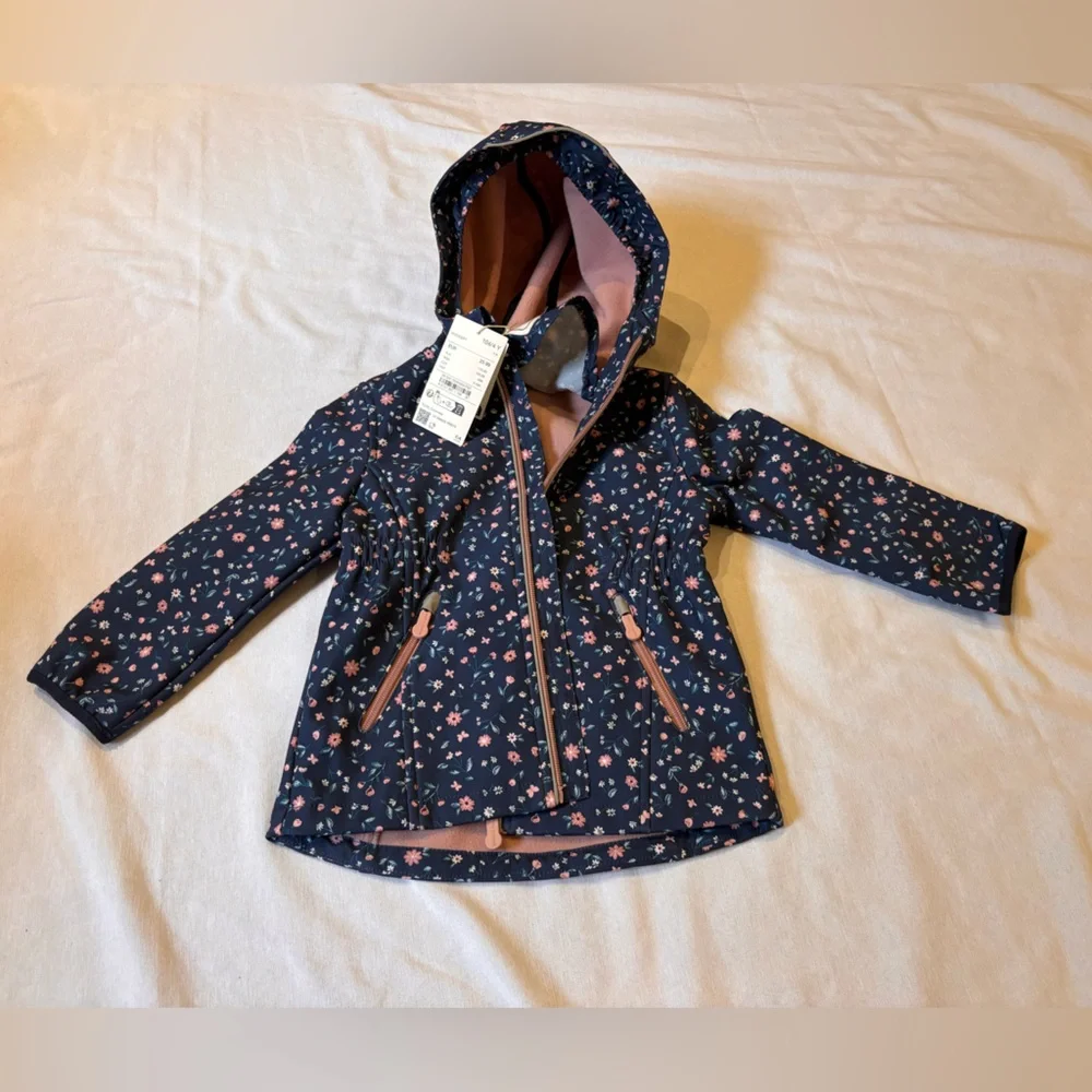 Navy Floral 4T Girls Raincoat with Hood - Picture 1 of 4
